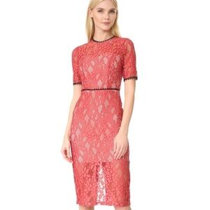 Alexis Remi Midi Lace Trim Dress in Salmon with Black Trim